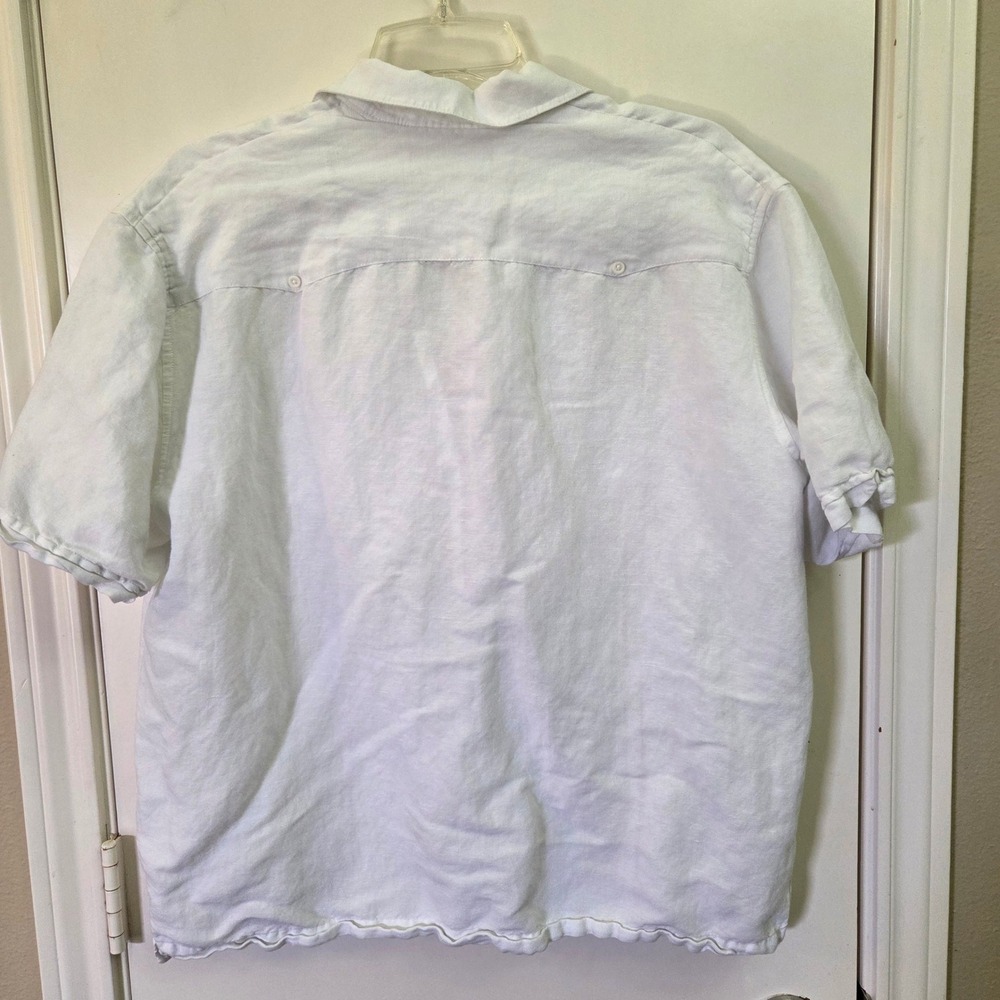 Cubavera Mens White Linen Blend Guayabera Short Sleeve Shirt Large Embroidered - Picture 2 of 4